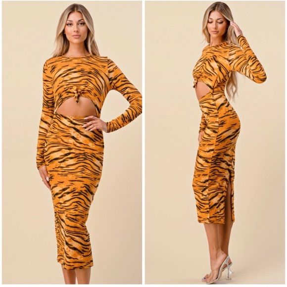 Tiger print cut out midi dress - Picture 4 of 12